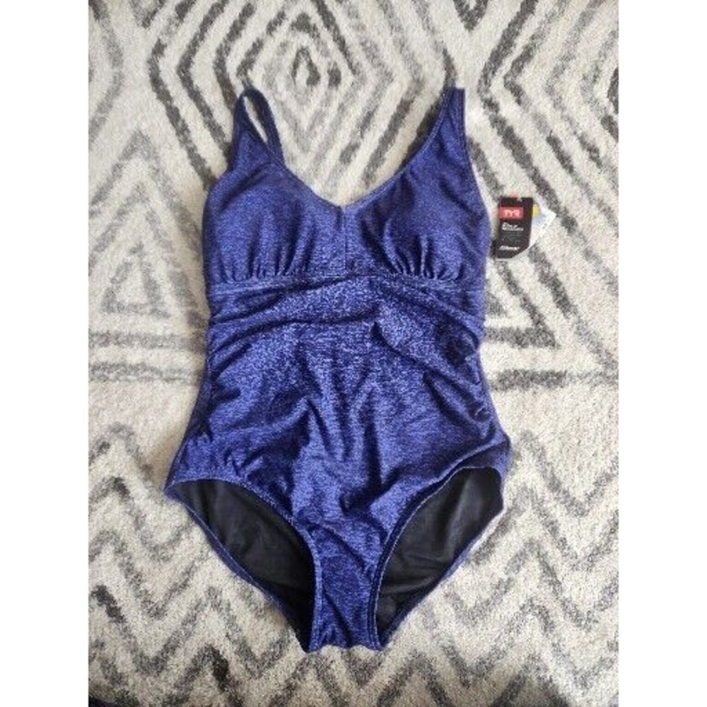 TYR Durafast Elite Women's Mantra V Neck Controlfit Swimsuit Size 6 Blue NWT